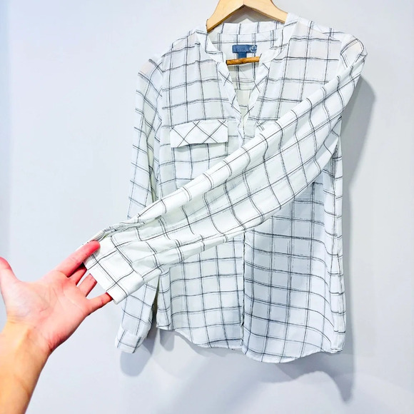 SEARS White & black plaid sheer blouse | Lightweight * - Picture 8 of 8